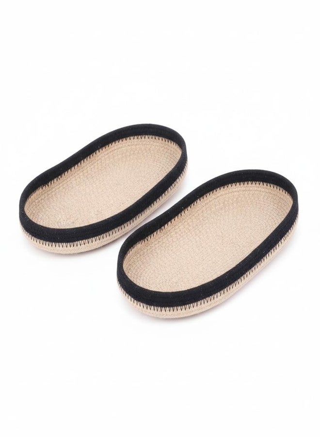 DENOVA Trinket Tray Set of 2 - Cotton Organizer Tray for Jewelry, Keys & Small Essentials, Beige & Black - Image 1